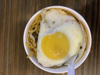 High angle view of breakfast in bowl on table