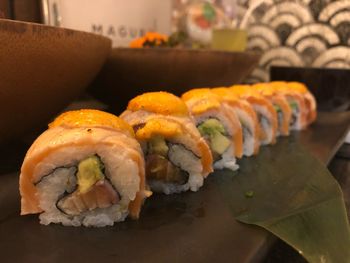 Close-up of sushi served in plate