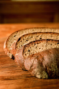 Close-up of bread on wooden table