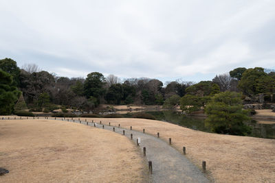 Unmanned walkway by the pond in the japanese garden