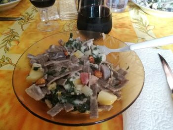 Close-up of food in plate on table