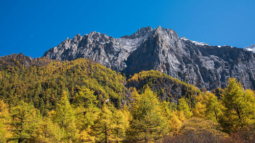 Scenic view of mountains against clear blue sky