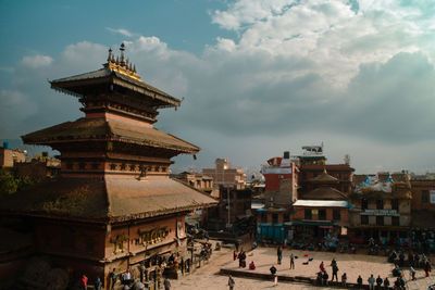 Mid angle view of temple against sky in kathmandu, nepal