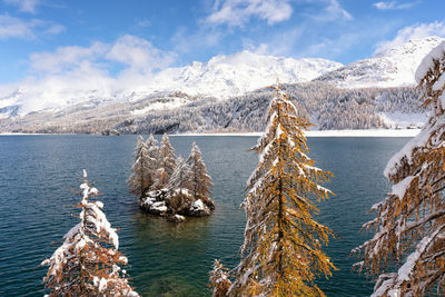 High angle view of lake against sky