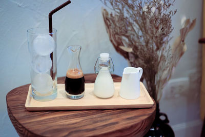 Close-up of glasses on table