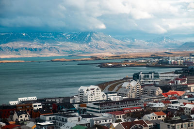 High angle view of townscape against sky