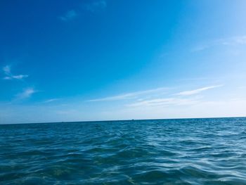 Scenic view of sea against blue sky