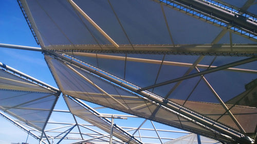 Low angle view of modern bridge ceiling