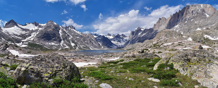 Scenic view of rocky mountains against sky