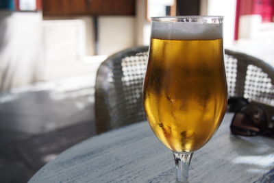 Close-up of beer in glass