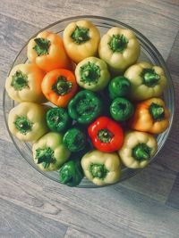 High angle view of fruits in bowl on table