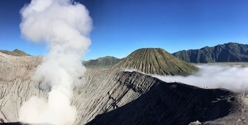 Scenic view of mountains against cloudy sky