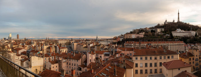 High angle view of buildings in city