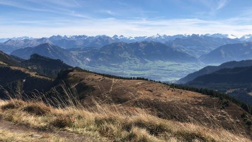 Scenic view of mountains against sky