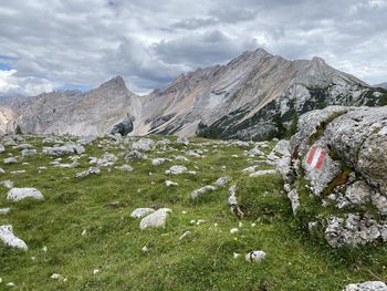 Scenic view of rocky mountains against sky