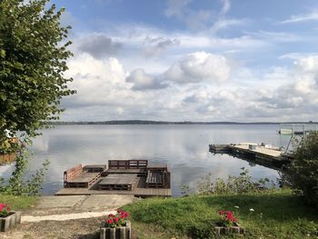 Scenic view of lake against sky