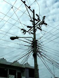 Low angle view of electricity pylon