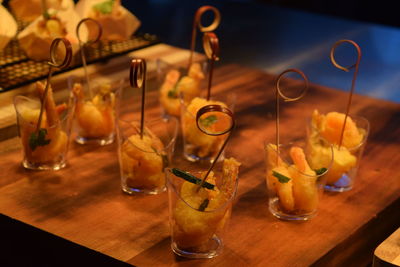 Close-up of food in glass on table