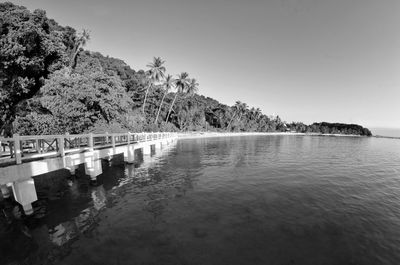 Scenic view of lake against clear sky