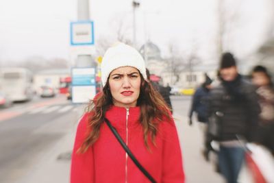 Portrait of young woman in winter