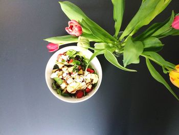 High angle view of fruits in bowl