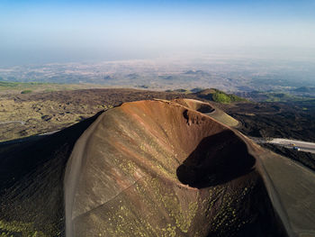 Aerial view of the silvester craters on the volcano etna, volcanic landscape
