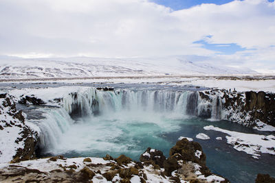 Waterfall godafoss in wintertime in iceland