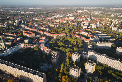 Residential building in european city, aerial view. wroclaw, poland