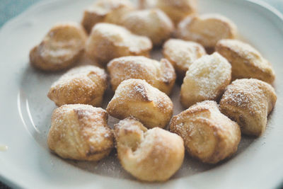 High angle view of cookies in plate