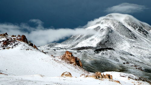 Scenic view of snow mountains against sky