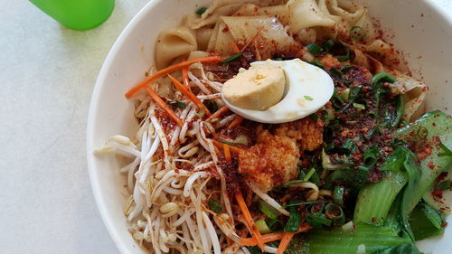 High angle view of meal served in bowl