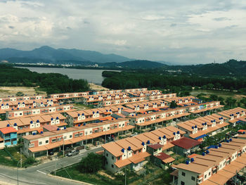 High angle view of townscape against sky