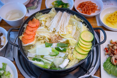 High angle view of food on table