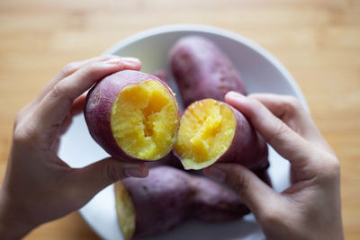 Close-up of hand holding fruits
