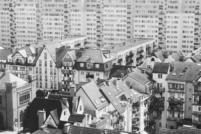 High angle view of buildings in city