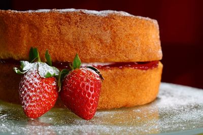 Close-up of strawberries on table