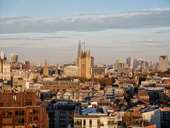 High angle view of buildings in city