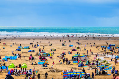 High angle view of people at beach