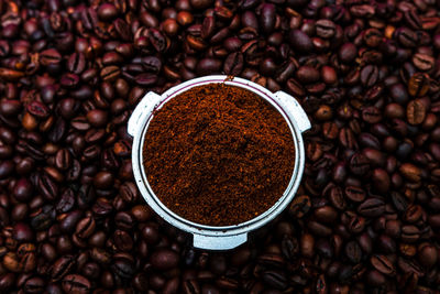 High angle view of coffee beans