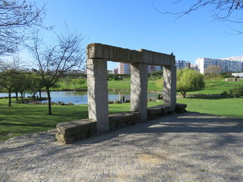 Gazebo in park against sky