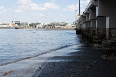 Scenic view of sea and buildings against sky