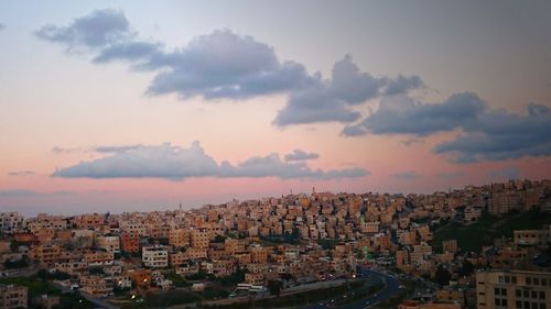 High angle shot of townscape against sky