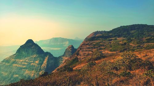 Scenic view of mountains against clear sky