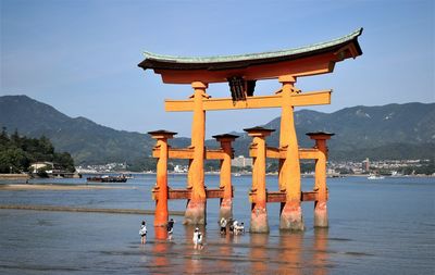 View of shrine tori gate  against sky