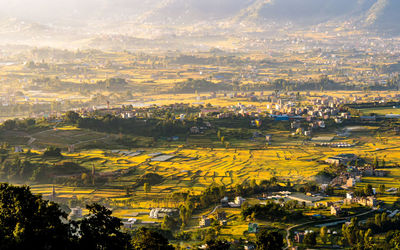 High angle view of townscape against sky