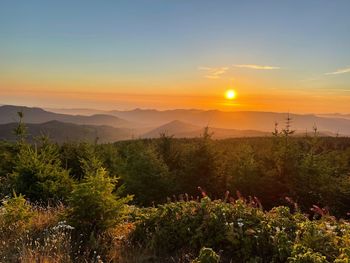 Scenic view of landscape against sky during sunset