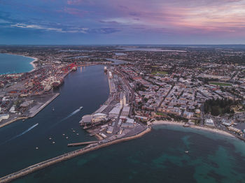 High angle view of city at waterfront