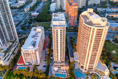 High angle view of buildings in city