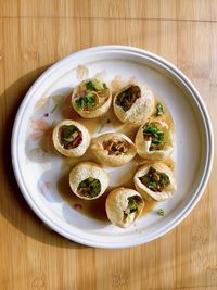 High angle view of food in plate on table