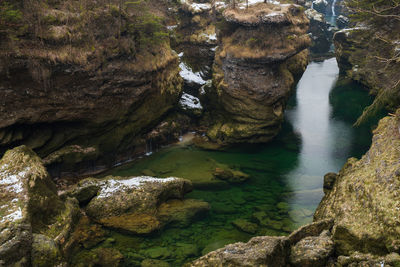 High angle view of river amidst rocks